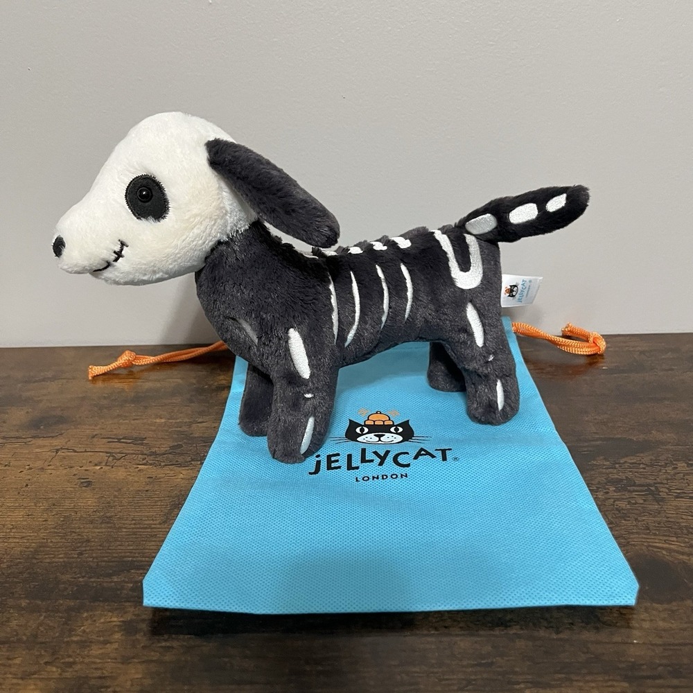 Jellycat Skeledog Dan 9" Plush Skeleton Halloween Puppy Dog With Dust Bag